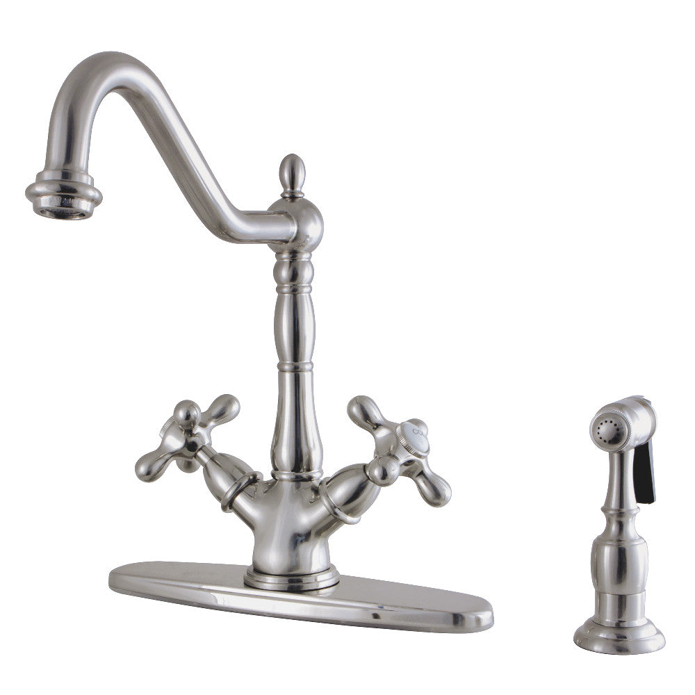 Kingston Brass KS1238AXBS Heritage Deck Mount Kitchen Faucet With Brass Sprayer, Brushed Nickel - BNGBath