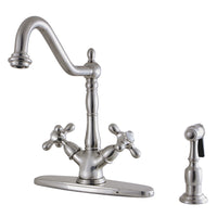 Thumbnail for Kingston Brass KS1238AXBS Heritage Deck Mount Kitchen Faucet With Brass Sprayer, Brushed Nickel - BNGBath
