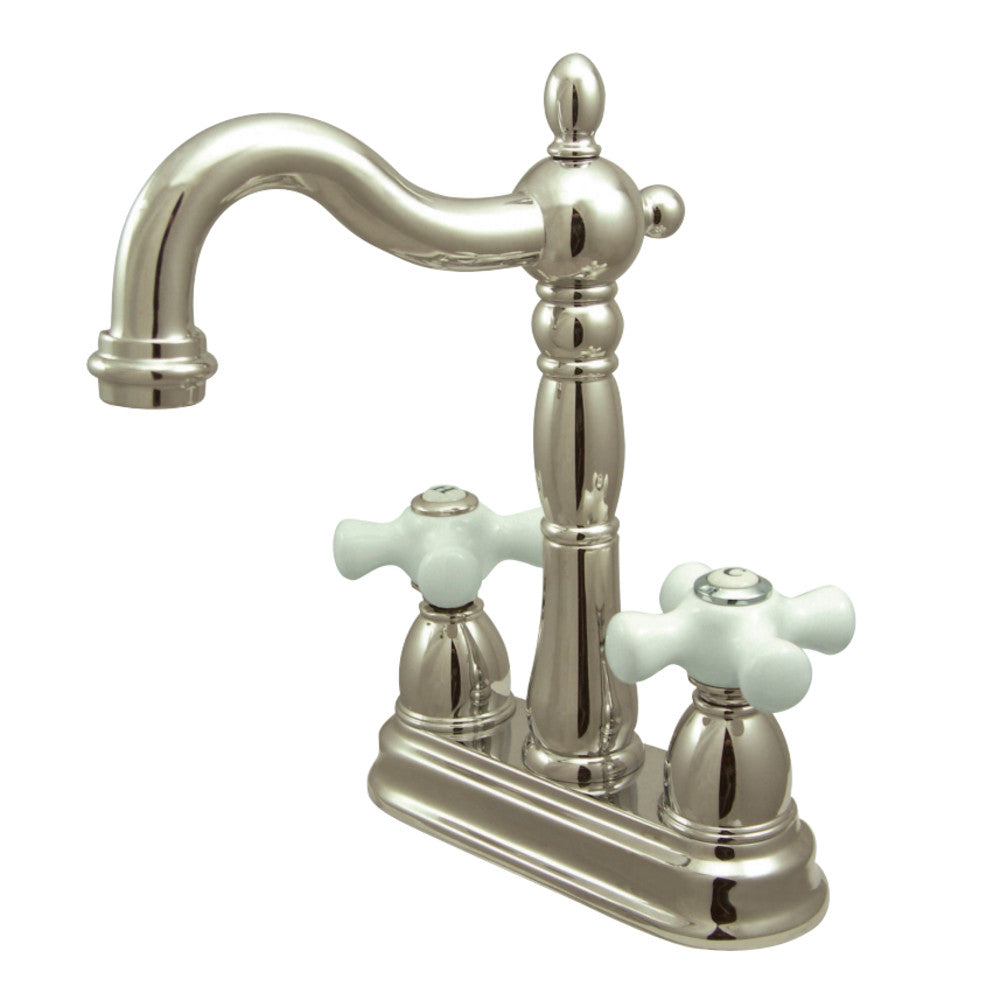 Kingston Brass KB1496PX Heritage Two-Handle Bar Faucet, Polished Nickel - BNGBath