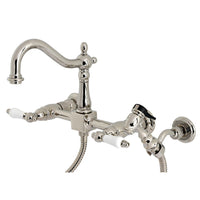 Thumbnail for Kingston Brass KS1266PLBS Heritage Wall Mount Bridge Kitchen Faucet with Brass Sprayer, Polished Nickel - BNGBath