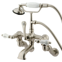 Thumbnail for Kingston Brass CC461T8 Vintage Wall Mount Clawfoot Tub Faucet with Hand Shower, Brushed Nickel - BNGBath