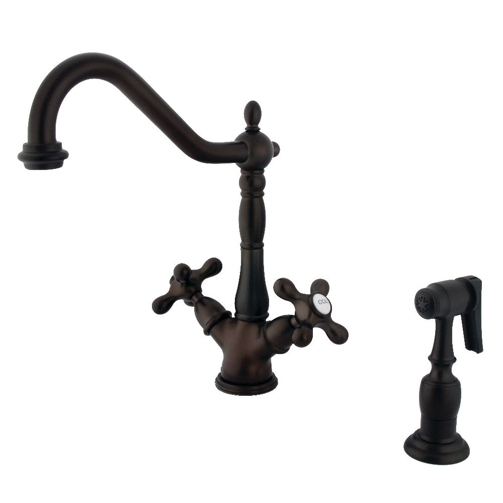 Kingston Brass KS1235AXBS Heritage Deck Mount Kitchen Faucet With Brass Sprayer, Oil Rubbed Bronze - BNGBath