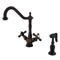 Thumbnail for Kingston Brass KS1235AXBS Heritage Deck Mount Kitchen Faucet With Brass Sprayer, Oil Rubbed Bronze - BNGBath