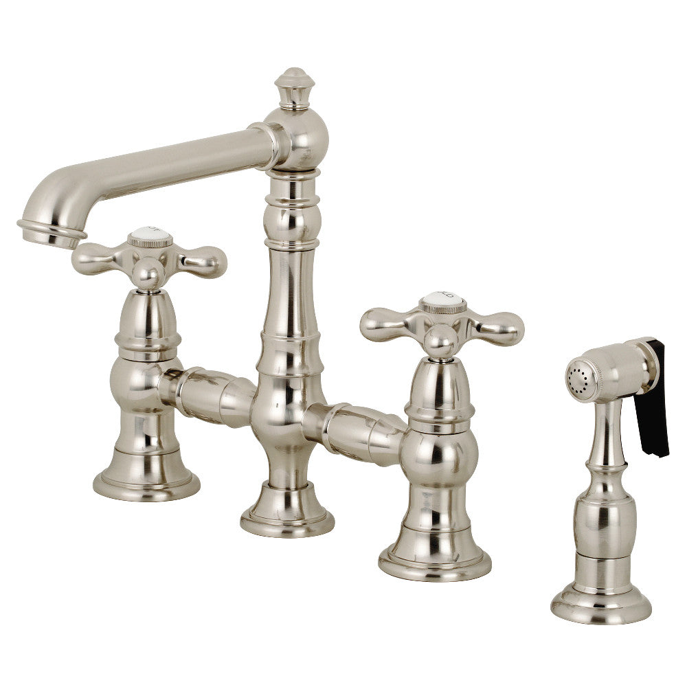 Kingston Brass KS7278AXBS English Country 8" Bridge Kitchen Faucet with Sprayer, Brushed Nickel - BNGBath