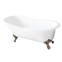 Thumbnail for Aqua Eden VCTND5731B8 57-Inch Cast Iron Slipper Clawfoot Tub without Faucet Drillings, White/Brushed Nickel - BNGBath