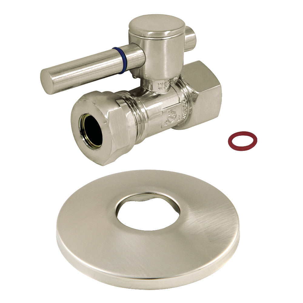 Kingston Brass CC44158DLK 1/2-Inch FIP X 1/2-Inch or 7/16-Inch Slip Joint Quarter-Turn Straight Stop Valve with Flange, Brushed Nickel - BNGBath