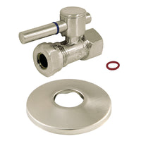 Thumbnail for Kingston Brass CC44158DLK 1/2-Inch FIP X 1/2-Inch or 7/16-Inch Slip Joint Quarter-Turn Straight Stop Valve with Flange, Brushed Nickel - BNGBath