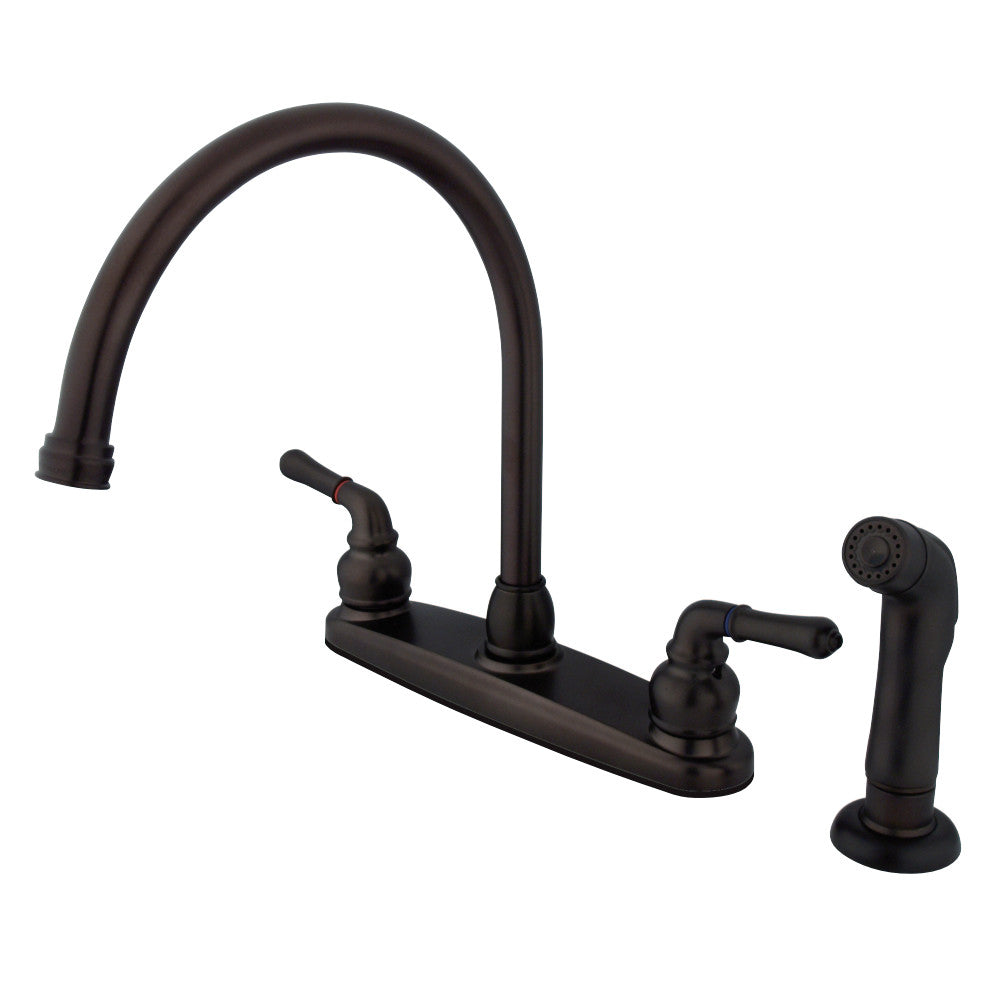 Kingston Brass FB795SP Magellan 8-Inch Centerset Kitchen Faucet with Sprayer, Oil Rubbed Bronze - BNGBath