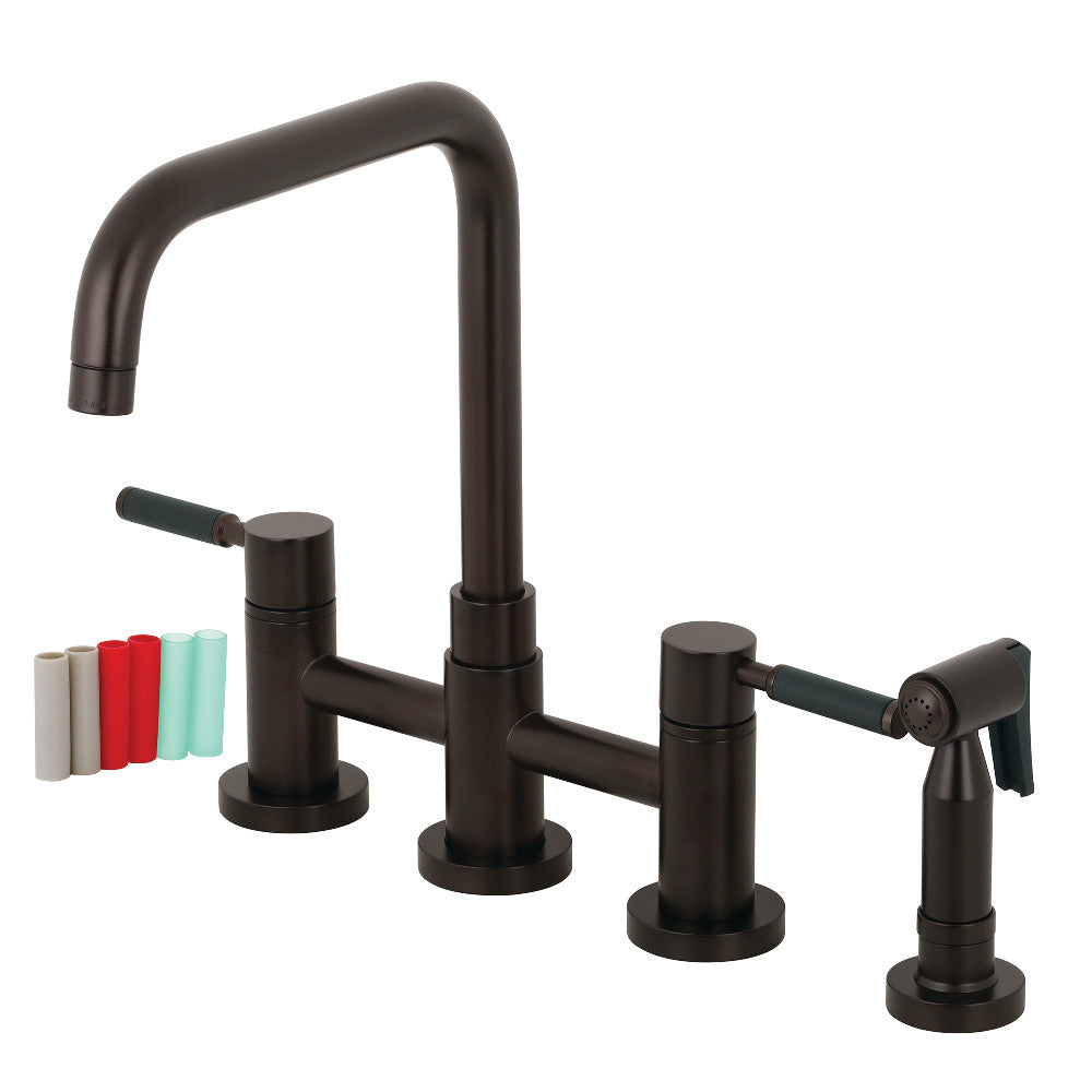 Kingston Brass KS8285DKLBS Concord Two-Handle Bridge Kitchen Faucet with Brass Side Sprayer, Oil Rubbed Bronze - BNGBath