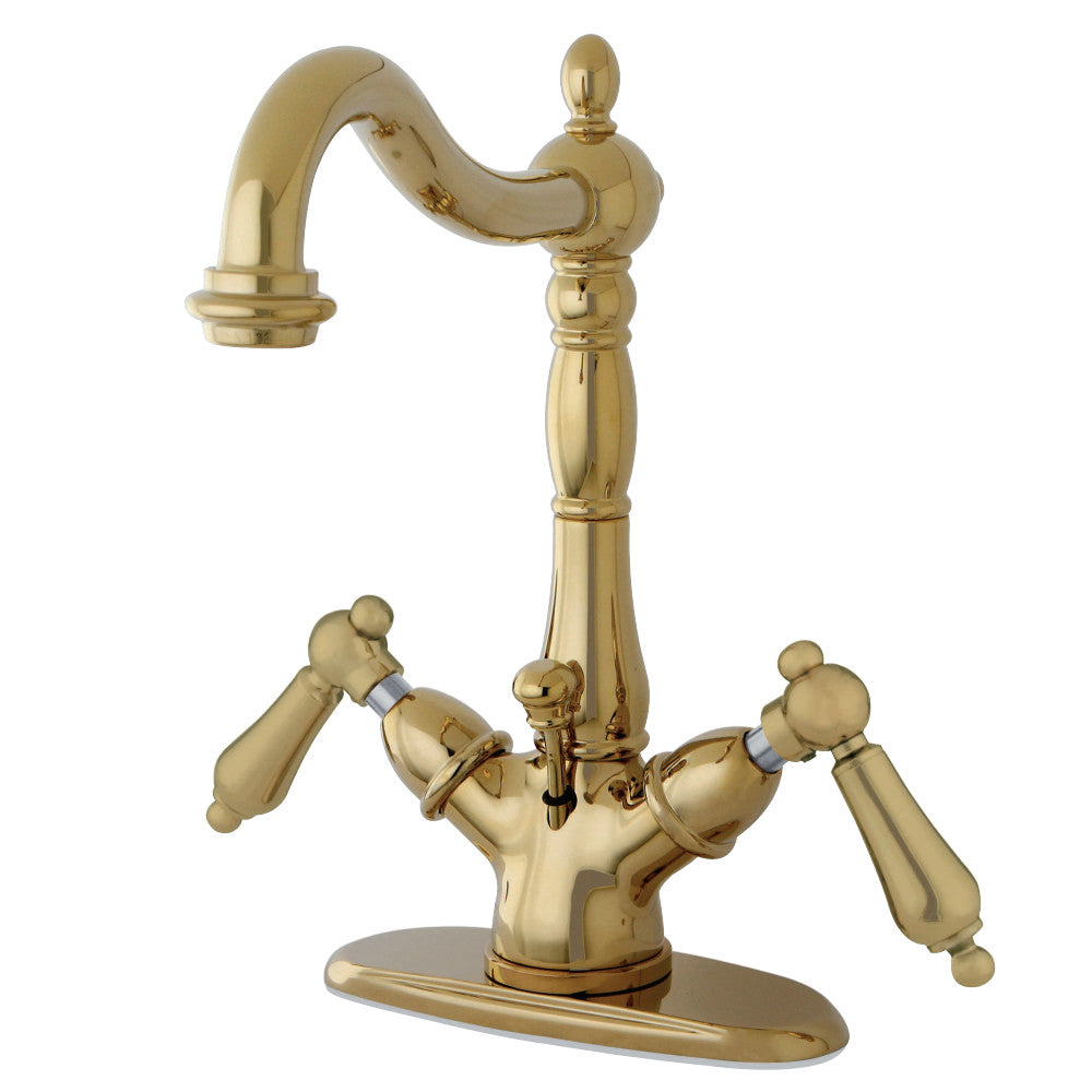 Kingston Brass KS1432AL Heritage Two-Handle Bathroom Faucet with Brass Pop-Up and Cover Plate, Polished Brass - BNGBath