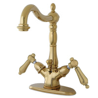 Thumbnail for Kingston Brass KS1432AL Heritage Two-Handle Bathroom Faucet with Brass Pop-Up and Cover Plate, Polished Brass - BNGBath