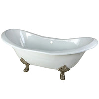 Thumbnail for Aqua Eden VCT7D7231NC8 72-Inch Cast Iron Double Slipper Clawfoot Tub with 7-Inch Faucet Drillings, White/Brushed Nickel - BNGBath