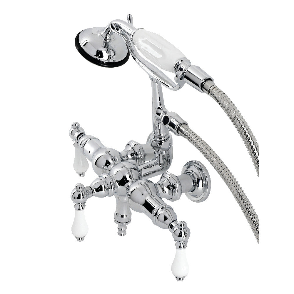 Kingston Brass CA24T1 Vintage 3-3/8" Tub Wall Mount Clawfoot Tub Faucet with Hand Shower, Polished Chrome - BNGBath