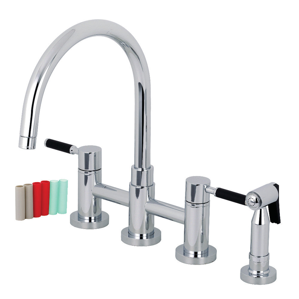 Kingston Brass KS8271DKLBS Concord Two-Handle Bridge Kitchen Faucet with Brass Side Sprayer, Polished Chrome - BNGBath