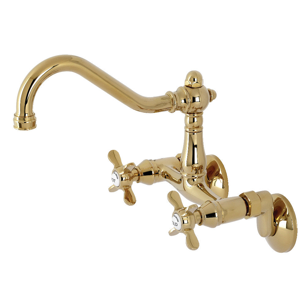 Kingston Brass KS3222BEX 6-Inch Adjustable Center Wall Mount Kitchen Faucet, Polished Brass - BNGBath