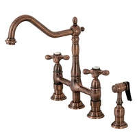 Thumbnail for Kingston Brass KS127AXBSAC Heritage Bridge Kitchen Faucet with Brass Sprayer, Antique Copper - BNGBath