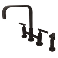Thumbnail for Kingston Brass KS8255CMLBS Manhattan 2-Handle Kitchen Faucet with Brass Side Sprayer, Oil Rubbed Bronze - BNGBath