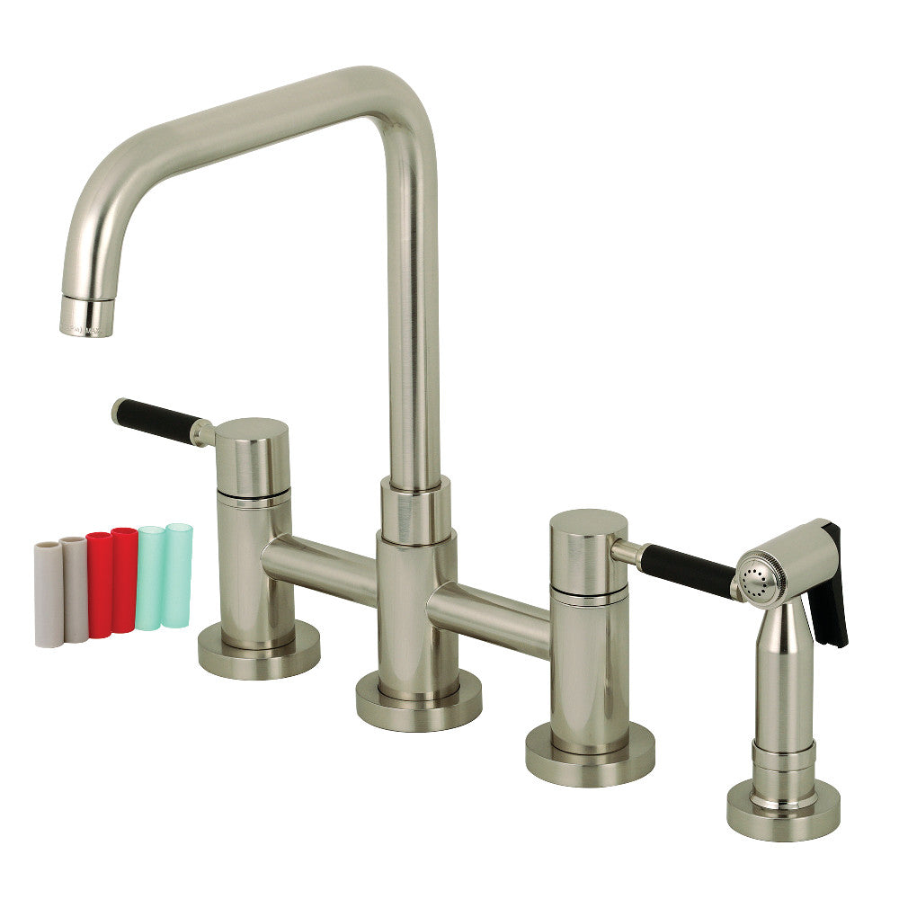 Kingston Brass KS8288DKLBS Concord Two-Handle Bridge Kitchen Faucet with Brass Side Sprayer, Brushed Nickel - BNGBath