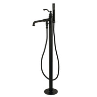 Thumbnail for Kingston Brass KS7030ABL English Country Freestanding Tub Faucet with Hand Shower, Matte Black - BNGBath