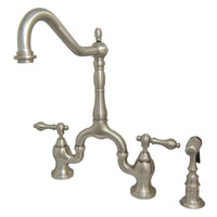 Thumbnail for Kingston Brass KS7758ALBS English Country Kitchen Bridge Faucet with Brass Sprayer, Brushed Nickel - BNGBath