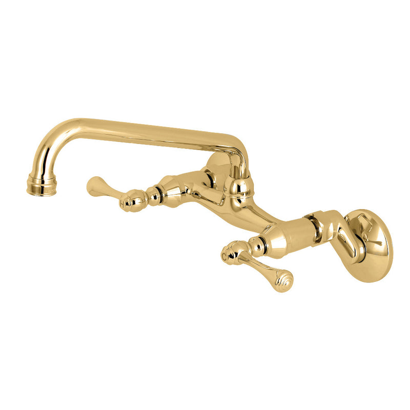 Kingston Brass KS300PB Two-Handle Adjustable Center Wall Mount Kitchen Faucet, Polished Brass - BNGBath