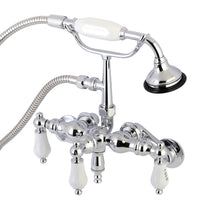 Thumbnail for Kingston Brass AE424T1 Aqua Vintage 3-3/8 Inch Adjustable Wall Mount Clawfoot Tub Faucet with Hand Shower, Polished Chrome - BNGBath
