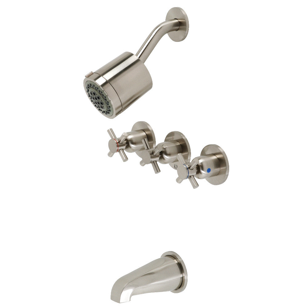 Kingston Brass KBX8138DX Concord Three-Handle Tub and Shower Faucet, Brushed Nickel - BNGBath