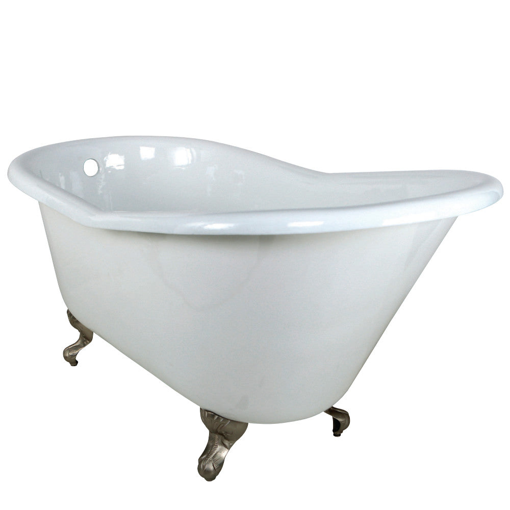 Aqua Eden VCTND6030NT8 60-Inch Cast Iron Single Slipper Clawfoot Tub (No Faucet Drillings), White/Brushed Nickel - BNGBath