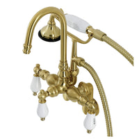Thumbnail for Kingston Brass AE303T7 Aqua Vintage Wall Mount Clawfoot Tub Faucets, Brushed Brass - BNGBath
