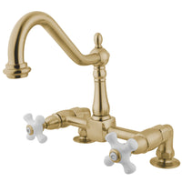 Thumbnail for Kingston Brass KS1142PX Heritage Two-Handle Bridge Kitchen Faucet, Polished Brass - BNGBath