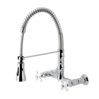 Thumbnail for Gourmetier GS1241PX Heritage Two-Handle Wall-Mount Pull-Down Sprayer Kitchen Faucet, Polished Chrome - BNGBath