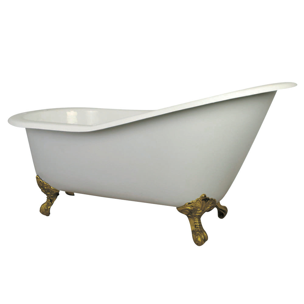 Aqua Eden NHVCT7D653129B2 61-Inch Cast Iron Single Slipper Clawfoot Tub with 7-Inch Faucet Drillings, White/Polished Brass - BNGBath