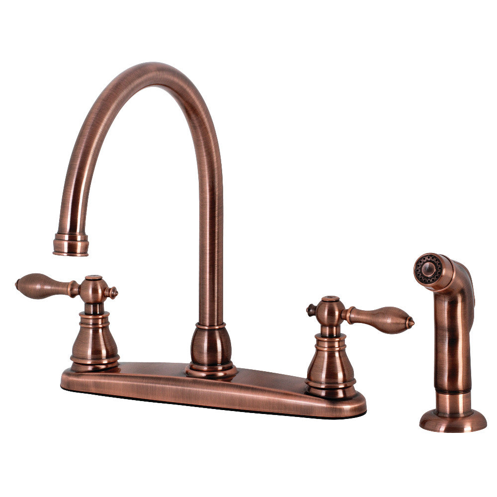 Kingston Brass KB726ACLSP American Classic Centerset Kitchen Faucet with Side Sprayer, Antique Copper - BNGBath