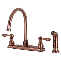 Thumbnail for Kingston Brass KB726ACLSP American Classic Centerset Kitchen Faucet with Side Sprayer, Antique Copper - BNGBath